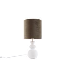 Dizajnová stolná lampa biela s tienidlom z velúru taupe so zlatom 25 cm - Alisia