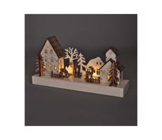 LED vánoční vesnička 34x17cm dřevo 4 LED 2x AA 1V256