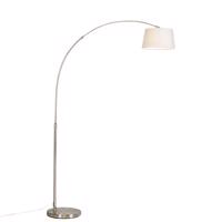 Moderná oceľová oblúková lampa s bielym látkovým tienidlom - Arc Basic