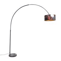 Oblúková lampa čierny zamatový odtieň kvetinový vzor 50 cm - XXL