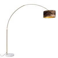 Oblúková lampa mosadz s bielou látkou tienidlo leopard 50 cm - XXL