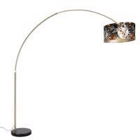 Oblúková lampa mosadz s čiernym tienidlom s kvetinovým vzorom 50 cm - XXL