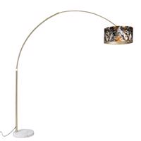 Oblúková lampa mosadz s tienidlom kvetinový vzor 50 cm - XXL