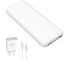 Powerbanka 10000 mAh + adaptér 20W Power Delivery + USB-C/USB-C kábel 1m biela