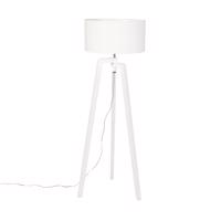 Stojací lampa statív biele drevo s bielym tienidlom 50 cm - Puros