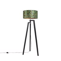 Stojací lampa statív čierna s tienidlom páv design 50 cm - Puros