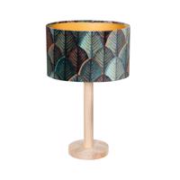 Tafellamp hout met ovale velours kap blad design 25cm - Mels